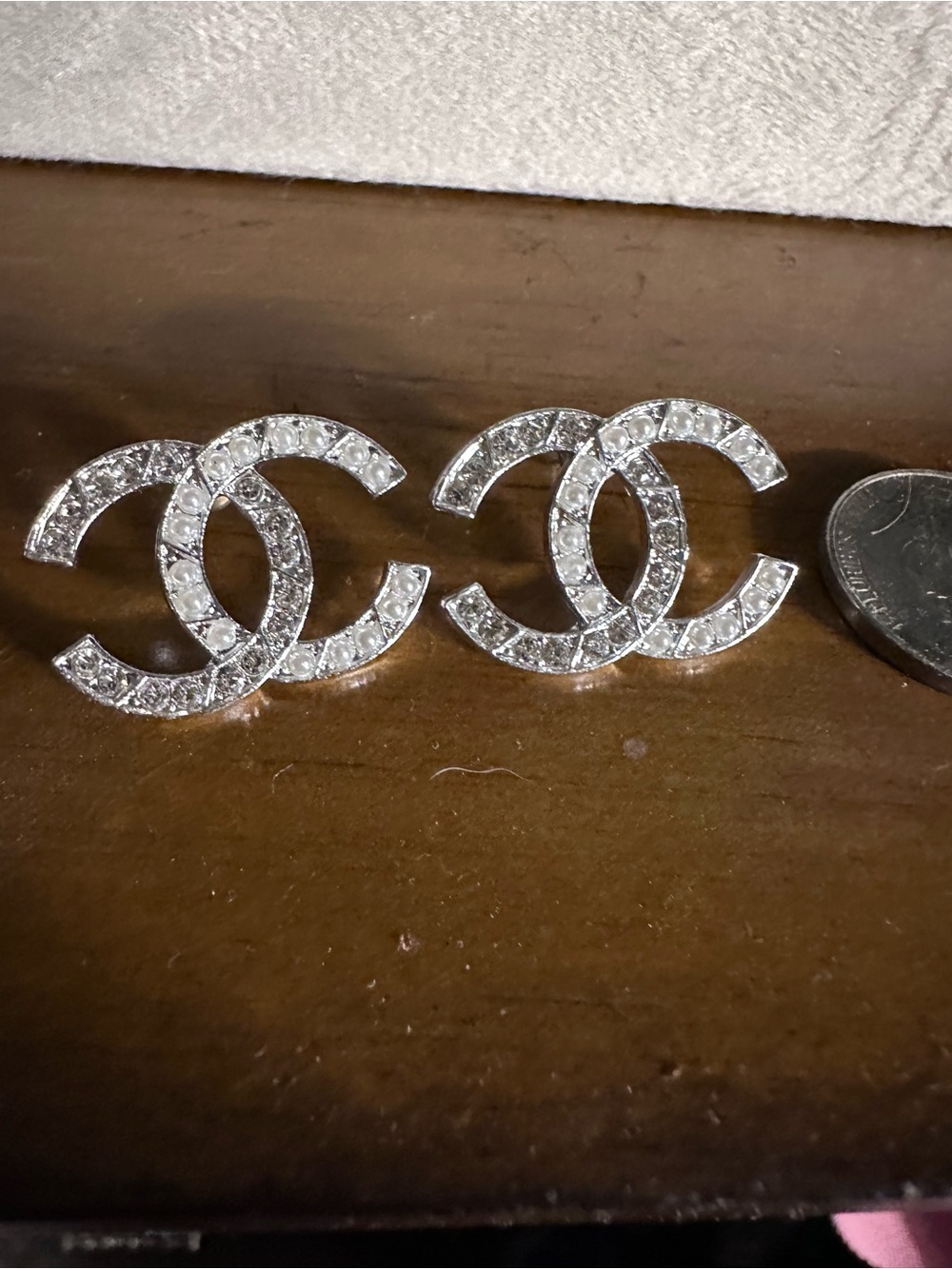 Crystal Double-C Logo Stud Earrings - Silver Tone